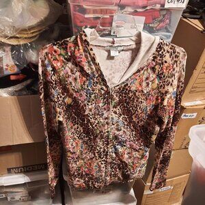 NEW ! Albert Makali Zipper Hoodie Leopard MultiColor Size L